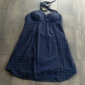 Athleta navy eyelet halter dress L